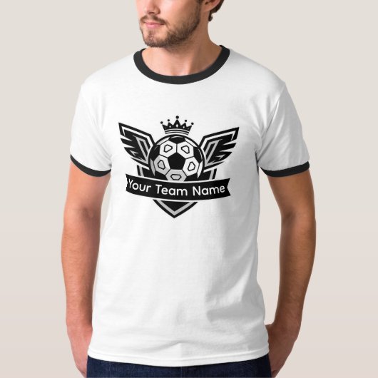 Customisable Winged Soccer Ball Logo Team Ringer Tシャツ (正面)