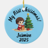 Customisable Xmas Tree And baby's First Christmas セラミックオーナメント (裏面)