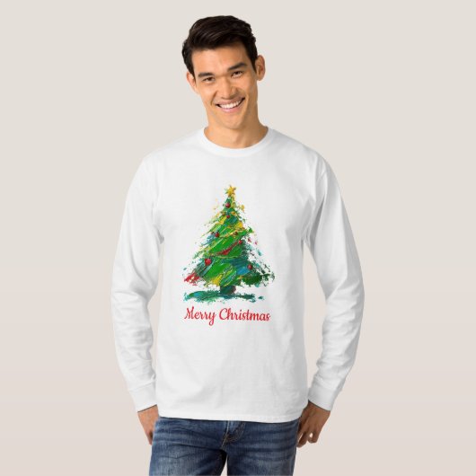 Customisable Xmas Tree Oil Painting Longsleeve Tシャツ (正面フル)