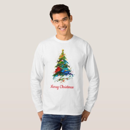 Customisable Xmas Tree Oil Painting Longsleeve Tシャツ (正面フル)