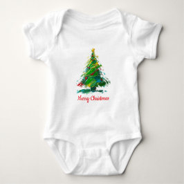 Customisable Xmas Tree Oil Painting Shortsleeve ベビーボディスーツ