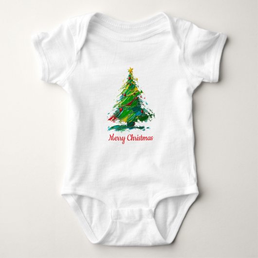 Customisable Xmas Tree Oil Painting Shortsleeve ベビーボディスーツ (正面)