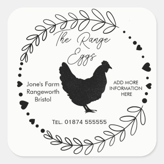 customise egg box Label free range farm fresh eggs スクエアシール (正面)