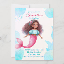 Customizable African American Mermaid Party 招待状