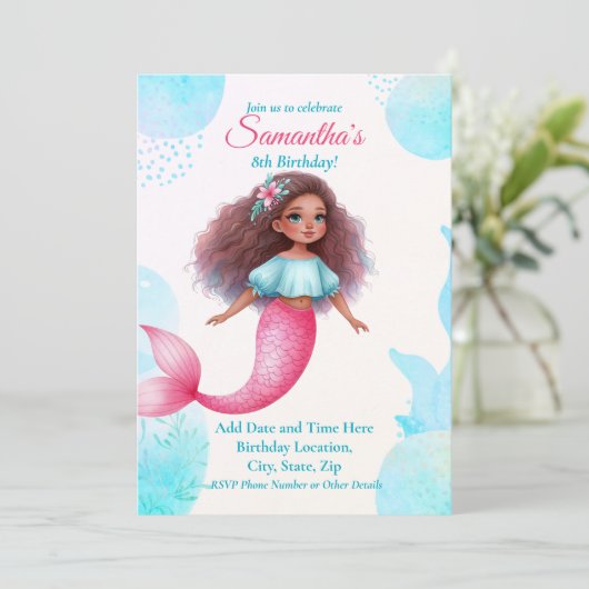 Customizable African American Mermaid Party 招待状 (スタンド正面)