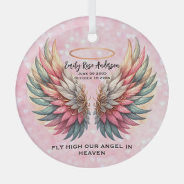 Customizable Angel Wings Memorial  ガラスオーナメント