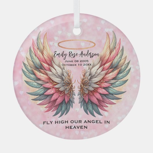 Customizable Angel Wings Memorial  ガラスオーナメント (正面)