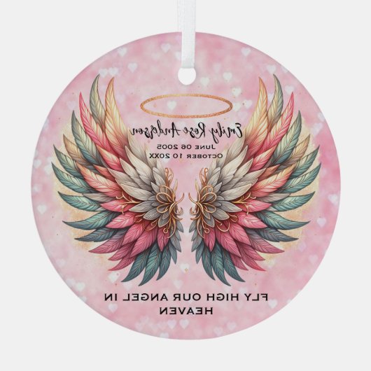 Customizable Angel Wings Memorial  ガラスオーナメント (裏面)