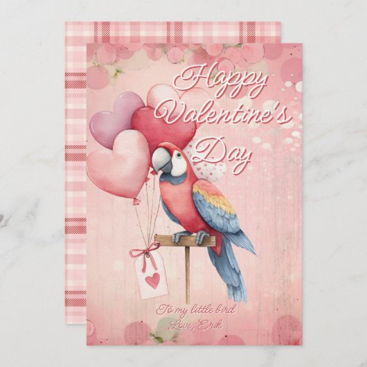 Customizable Animal Parrot Bird Valentines Day シーズンカード (正面/裏面)