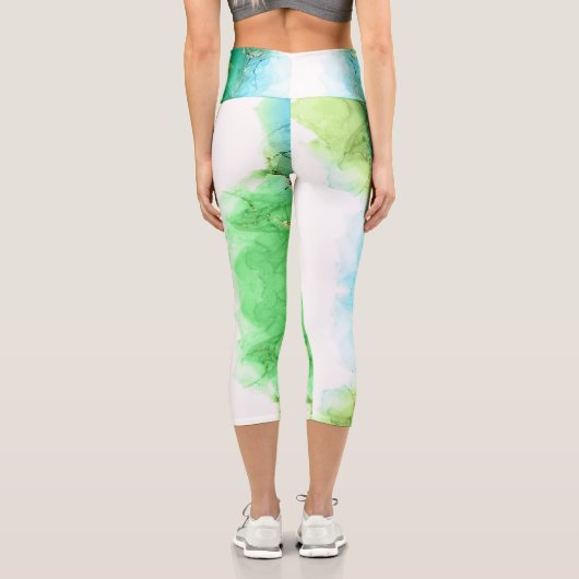 Customizable Aqua Blue Green High Waisted Capris カプリレギンス (裏面)