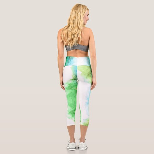 Customizable Aqua Blue Green High Waisted Capris カプリレギンス (裏面)