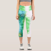 Customizable Aqua Blue Green High Waisted Capris カプリレギンス (正面)