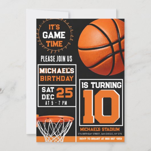 Customizable basketball birthday invitations 招待状 (正面)