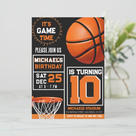 Customizable basketball birthday invitations 招待状 (スタンド正面)