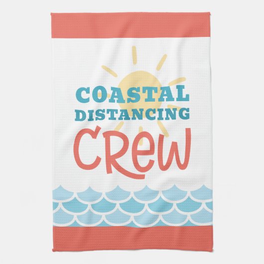 Customizable Beach Theme Sun Waves キッチンタオル (縦)