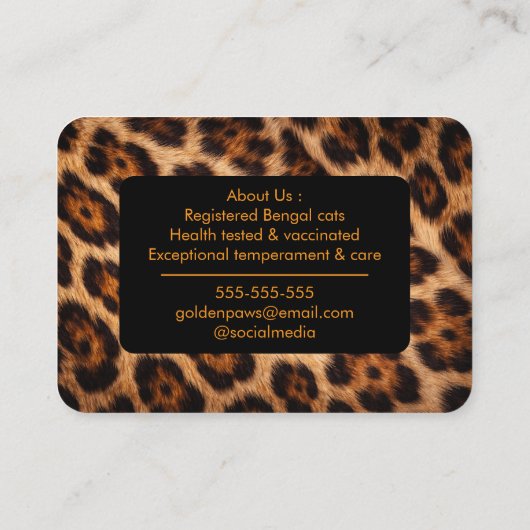 Customizable Bengal Cat Cattery  名刺 (裏面)
