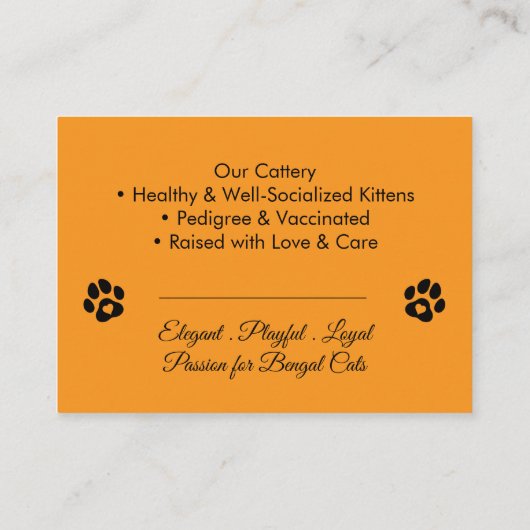 Customizable Bengal Cattery Business Card Template 名刺 (裏面)