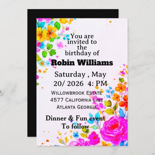 Customizable Birthday Invitation for adults  招待状 (正面/裏面)