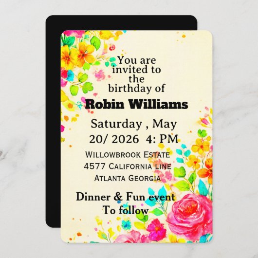 Customizable Birthday Invitation for adults  招待状 (正面/裏面)