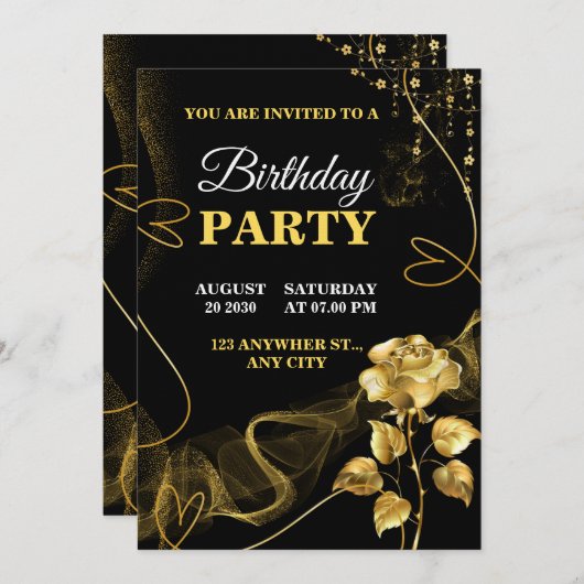 Customizable Birthday Invite elegant birthday card 招待状 (正面/裏面)
