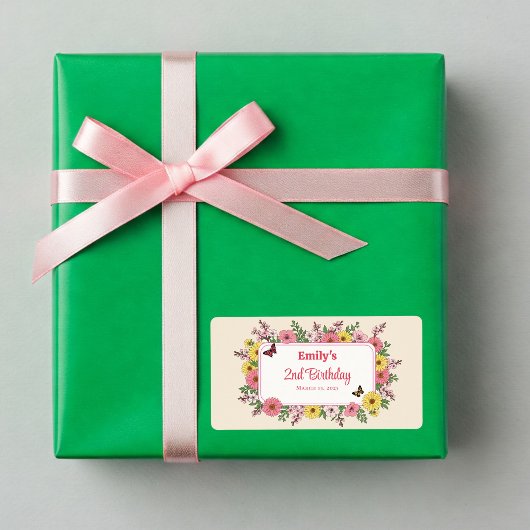 Customizable Birthday Party labels with Flowers ラベル