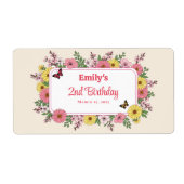 Customizable Birthday Party labels with Flowers ラベル (正面)