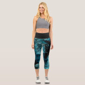 Customizable Black and Blue High Waisted Capris カプリレギンス (正面)