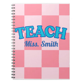 Customizable Blue and PinCheckered Teacher Planner ノートブック
