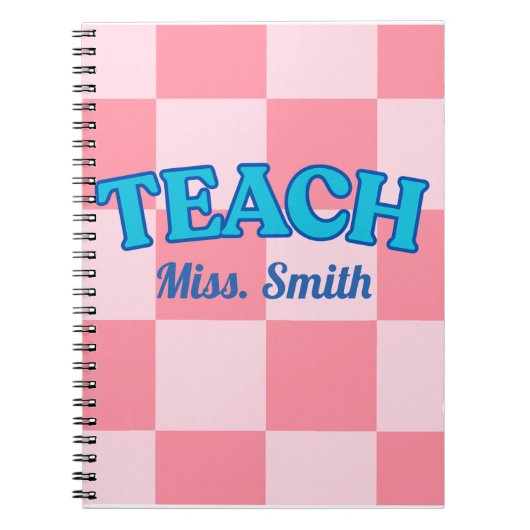 Customizable Blue and PinCheckered Teacher Planner ノートブック (正面)