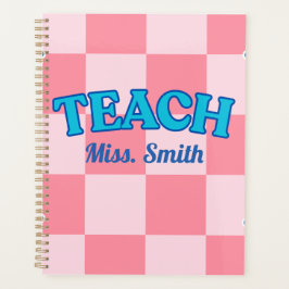 Customizable Blue and PinCheckered Teacher Planner プランナー手帳