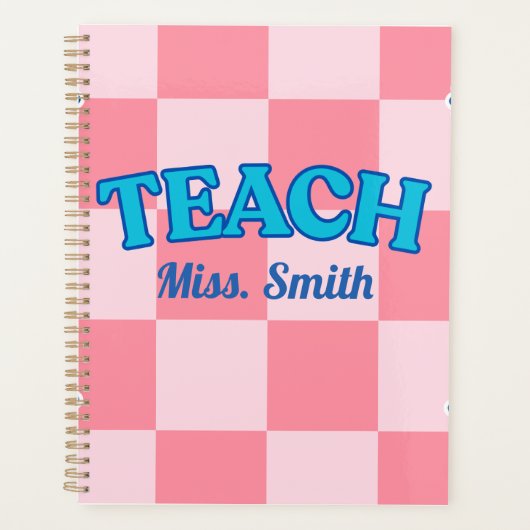Customizable Blue and PinCheckered Teacher Planner プランナー手帳 (正面)