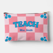Customizable Blue and Pink Checkered Teach Pouch アクセサリーポーチ (裏面)