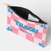 Customizable Blue and Pink Checkered Teach Pouch アクセサリーポーチ (見開き)