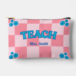 Customizable Blue and Pink Checkered Teach Pouch アクセサリーポーチ