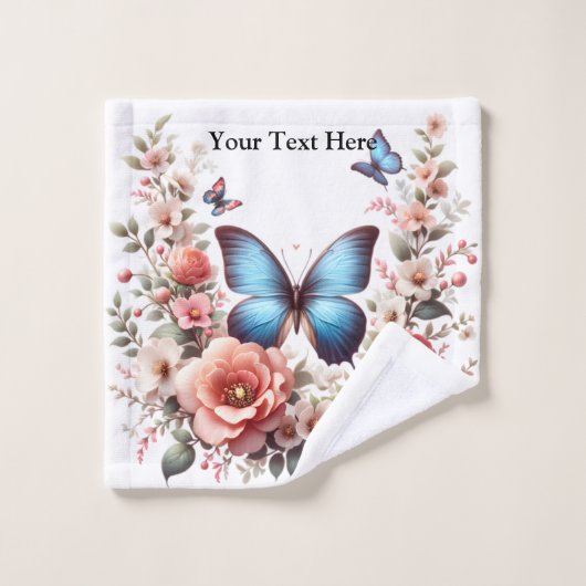 Customizable Blue Butterfly Floral Art-96279 ウォッシュタオル (ウォッシュタオル)