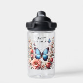 Customizable Blue Butterfly Floral Art-96279 ウォーターボトル (背面)