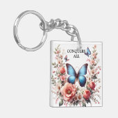 Customizable Blue Butterfly Floral Art-96279 キーホルダー (正面左)