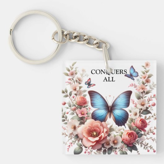 Customizable Blue Butterfly Floral Art-96279 キーホルダー (正面)