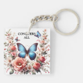 Customizable Blue Butterfly Floral Art-96279 キーホルダー (裏面)