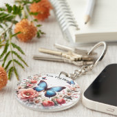 Customizable Blue Butterfly Floral Art-96279 キーホルダー (正面右)