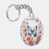 Customizable Blue Butterfly Floral Art-96279 キーホルダー (正面左)