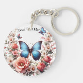 Customizable Blue Butterfly Floral Art-96279 キーホルダー (裏面)