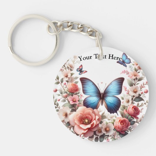 Customizable Blue Butterfly Floral Art-96279 キーホルダー (正面)