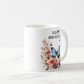 Customizable Blue Butterfly Floral Art-96279 コーヒーマグカップ (正面右)