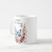 Customizable Blue Butterfly Floral Art-96279 コーヒーマグカップ (正面左)