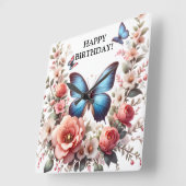 Customizable Blue Butterfly Floral Art-96279 スクエア壁時計 (傾斜)