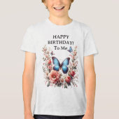 Customizable Blue Butterfly Floral Art-96279 トライブレンドＴシャツ (正面)