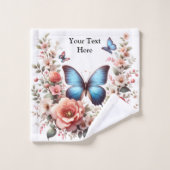 Customizable Blue Butterfly Floral Art-96279 バスタオルセット (ウォッシュタオル)