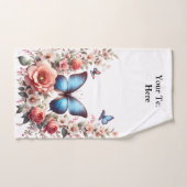 Customizable Blue Butterfly Floral Art-96279 バスタオルセット (ハンドタオル)