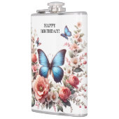 Customizable Blue Butterfly Floral Art-96279 フラスク (左)